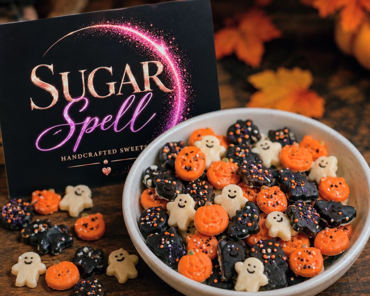 Black, orange, and white Halloween dipped treats
