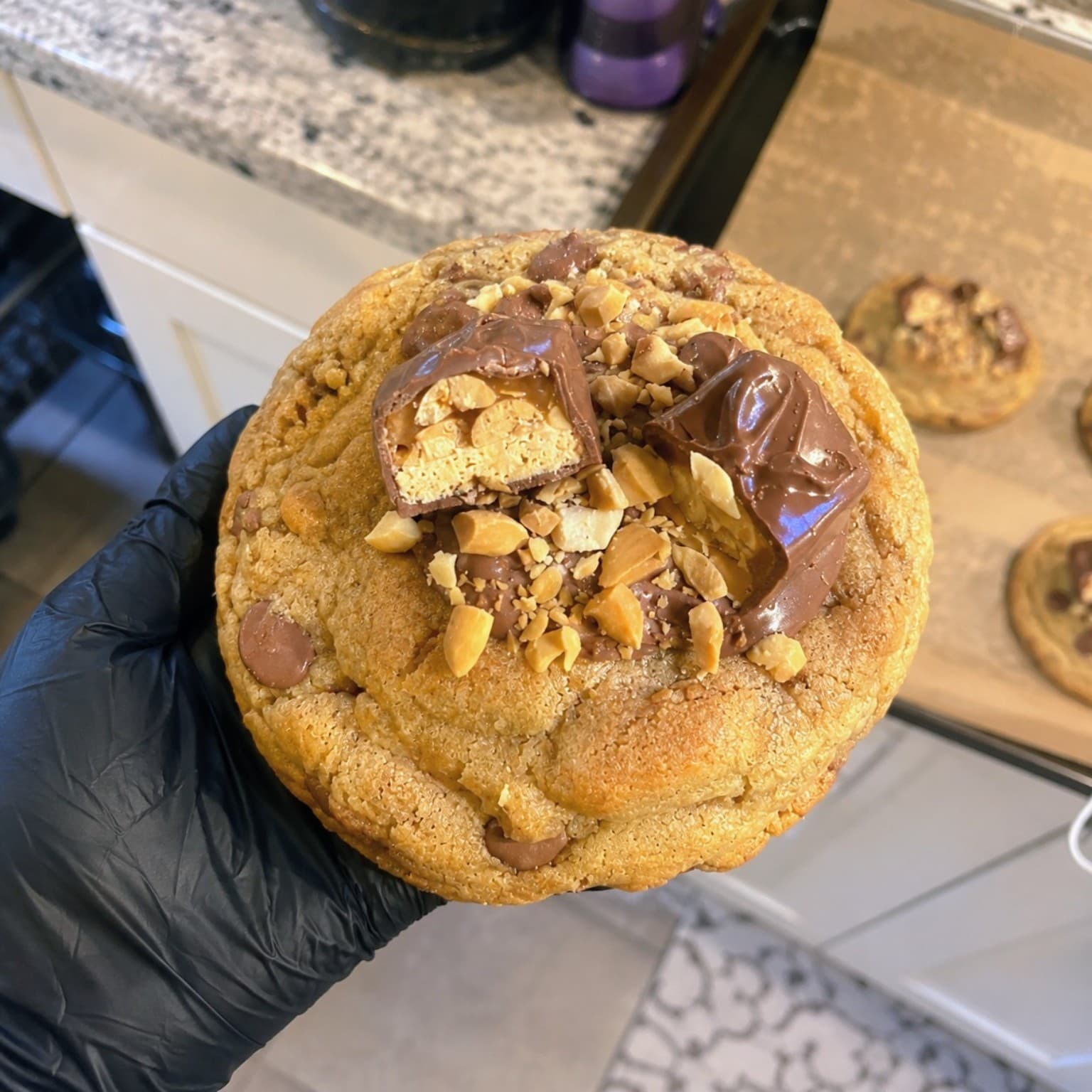 Close-up of a Sugar Spell loaded Snickers cookie