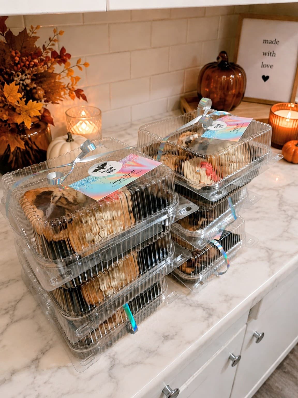 A packaged Sugar Spell treat order ready for pickup