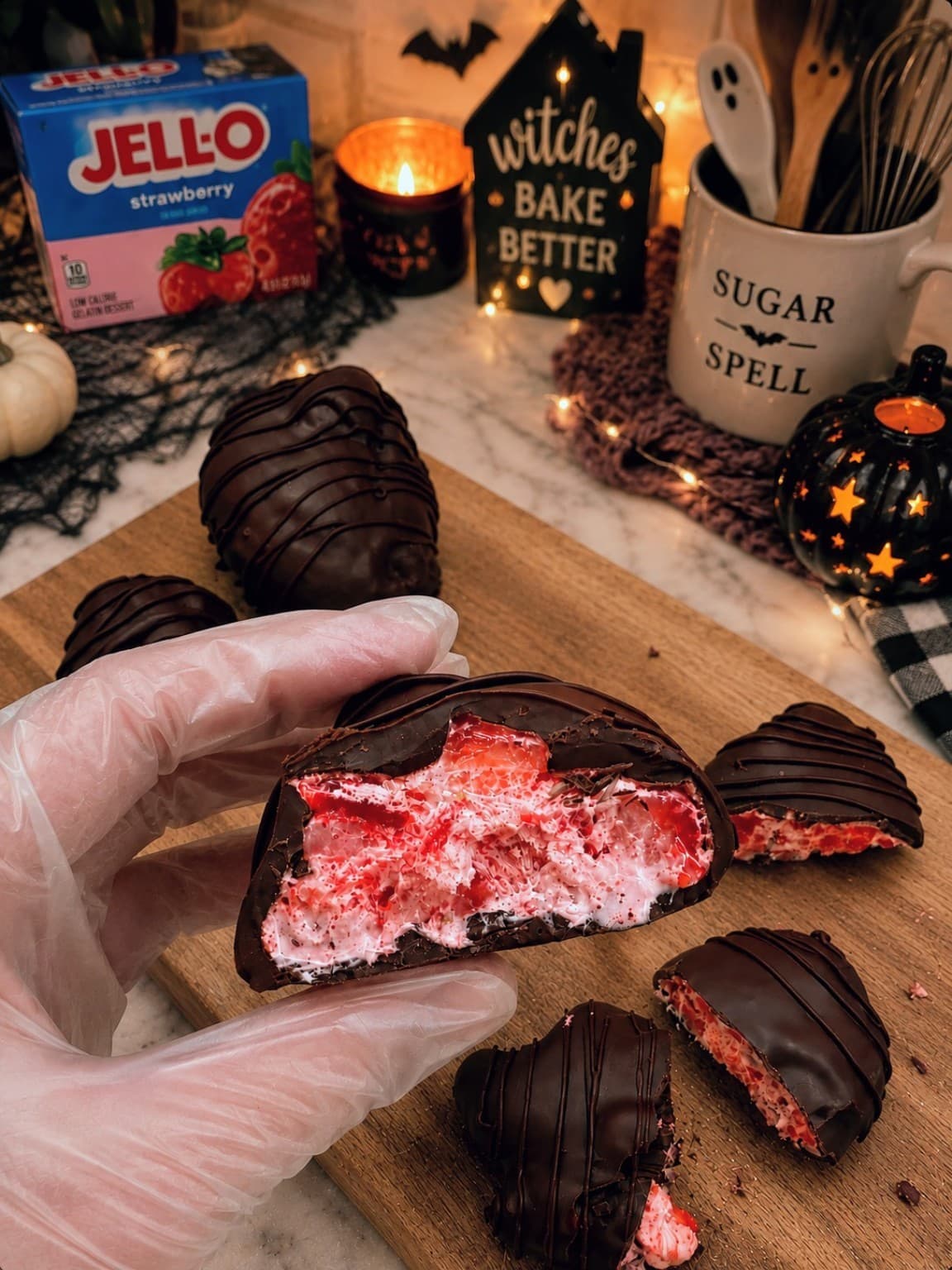 Chocolate-dipped seasonal treat with a bright red center